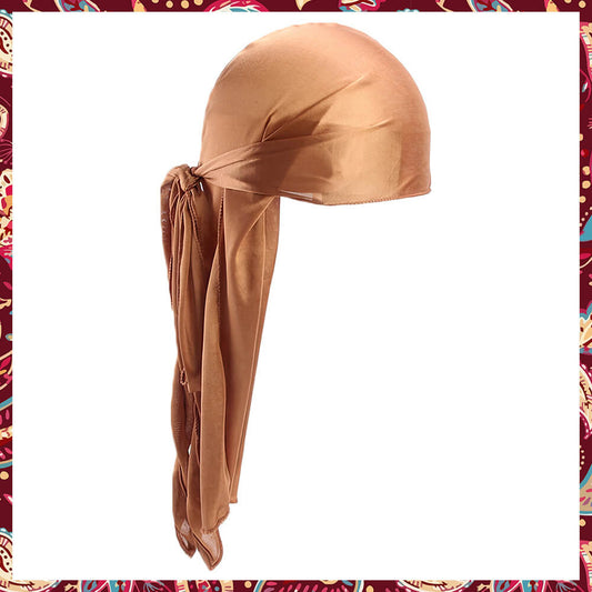Premium Brown Silk Durag with a rich glossy finish.