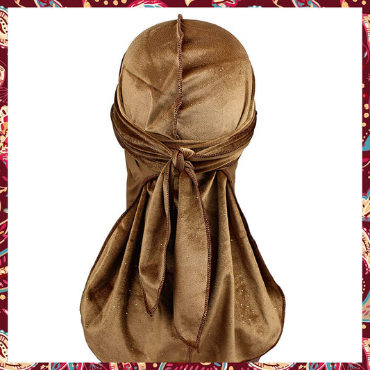 Crystals Brown Velvet Durag, focusing on the crystal designs on a brown velvet base.