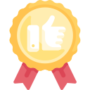 A yellow thumbs-up badge.