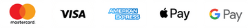 Secure payment icons, Mastercard, Visa, American Express, Apple Pay, Google Pay