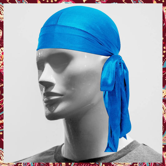 Rich blue satin durag.