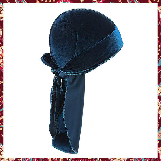 Deep Dark Blue Velvet Durag displaying its rich hue and quality velvet.