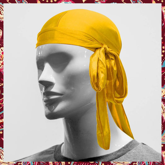 Shiny gold satin durag.