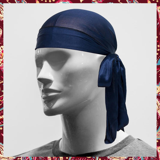 Deep navy blue satin durag.