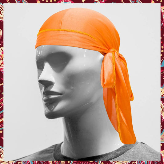 Vivid orange satin durag.