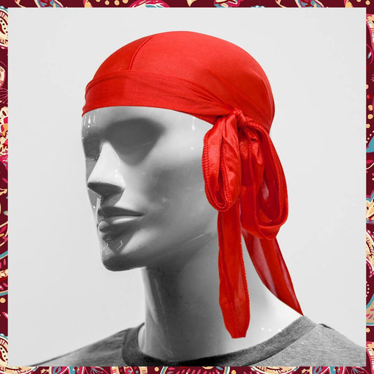 Bright red satin durag.