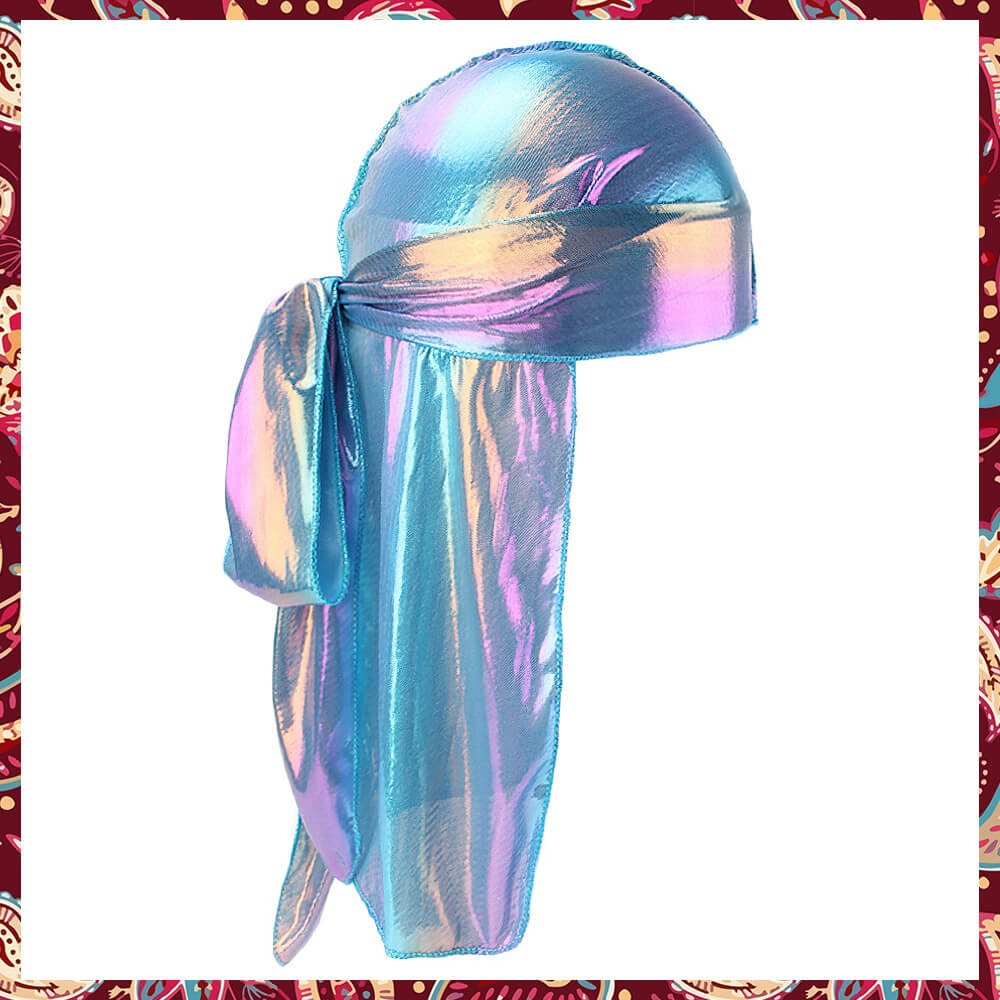 Glossy Blue Durag that catches the light beautifully.