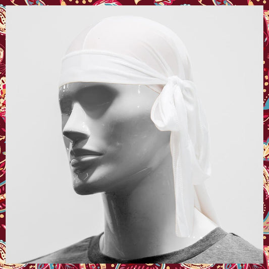 Crisp white satin durag.