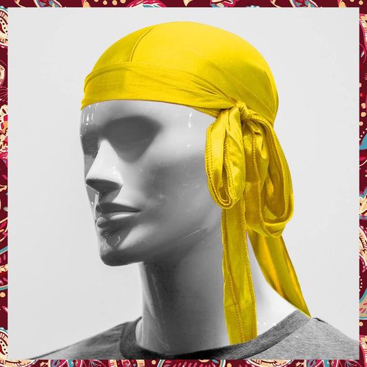 Vibrant yellow satin durag.