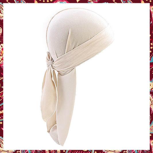 Sophisticated Beige Velvet Durag showing its neutral tone and soft velvet finish.