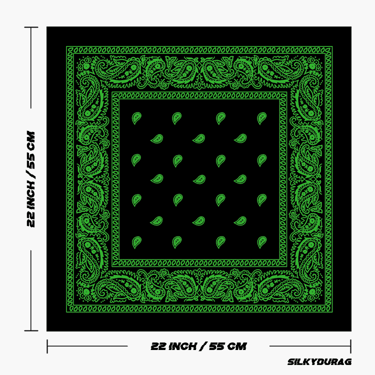 Size of the black and green bandana.
