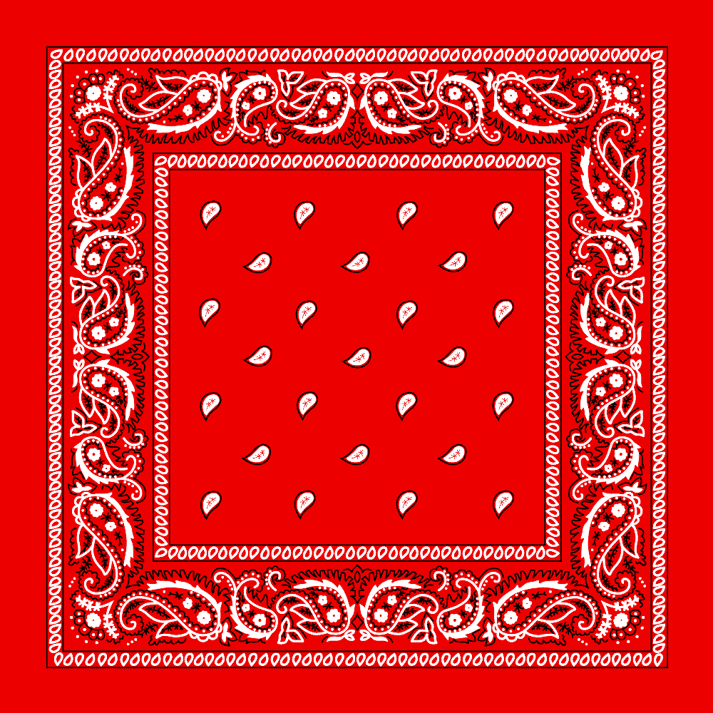 Red bandana with white paisley patterns