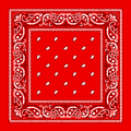 Red bandana with white paisley patterns