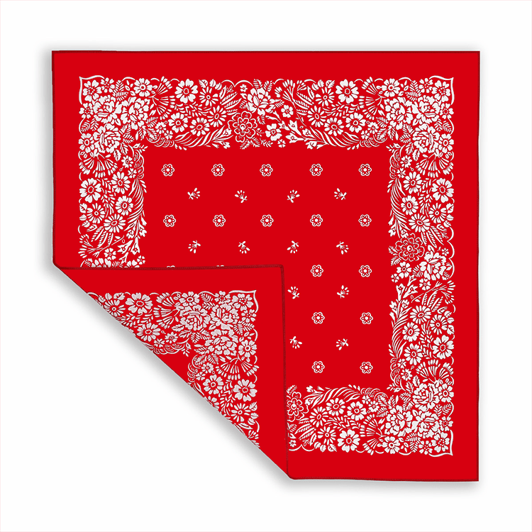 More detailed view of the cotton floral bandana.