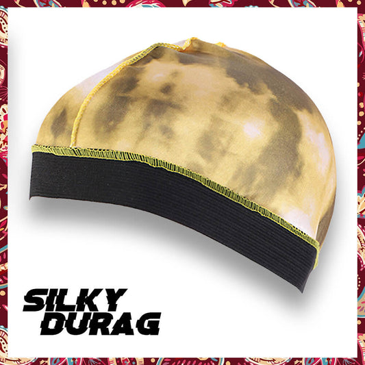 Lustrous gold silk wave cap for hair styling.