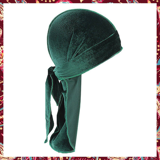 Luxurious Green Velvet Durag displaying its deep color and quality material.