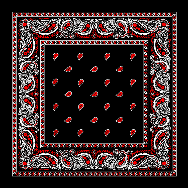 Black bandana with red paisley motifs