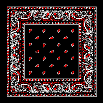 Black bandana with red paisley motifs