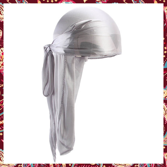 Silver Silk Durag offering a chic, sophisticated aesthetic.