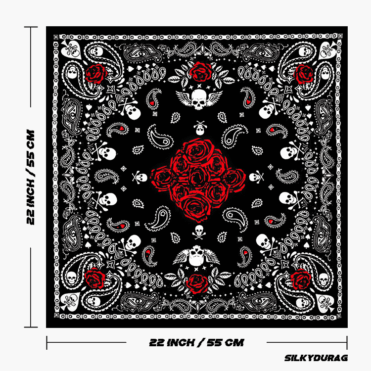 Size of the skull and roses bandana.