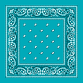 Turquoise bandana with black and white paisley patterns