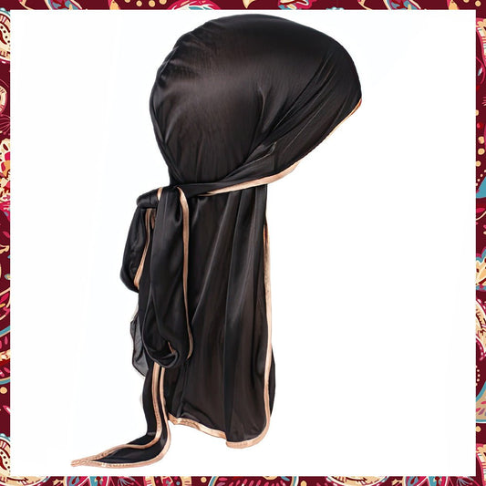 Black Silk Durag accentuated with a unique gold lining.