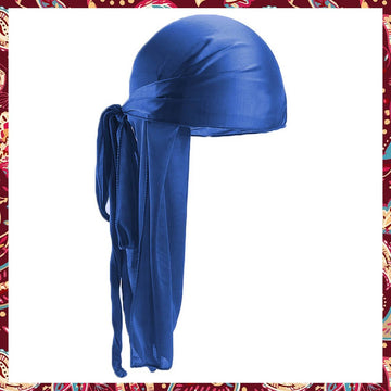 Blue Silk Durag showing a glossy texture.