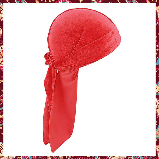 Radiant Red Velvet Durag showcasing its vibrant color and softness.