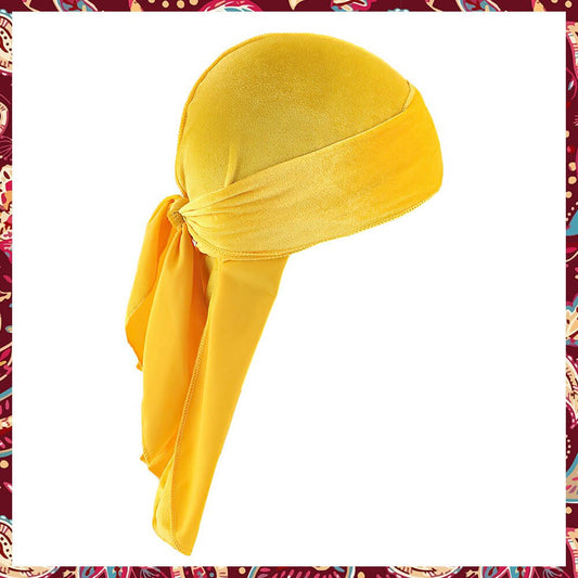 Bright Yellow Velvet Durag showing its luminous color and plush fabric.